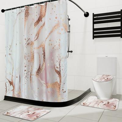Marble Shower Curtain Set Creative Watercolor Ink Art Geometric Modern Bathroom Decor Floor Rug Bath Mats Toilet Lid Cover