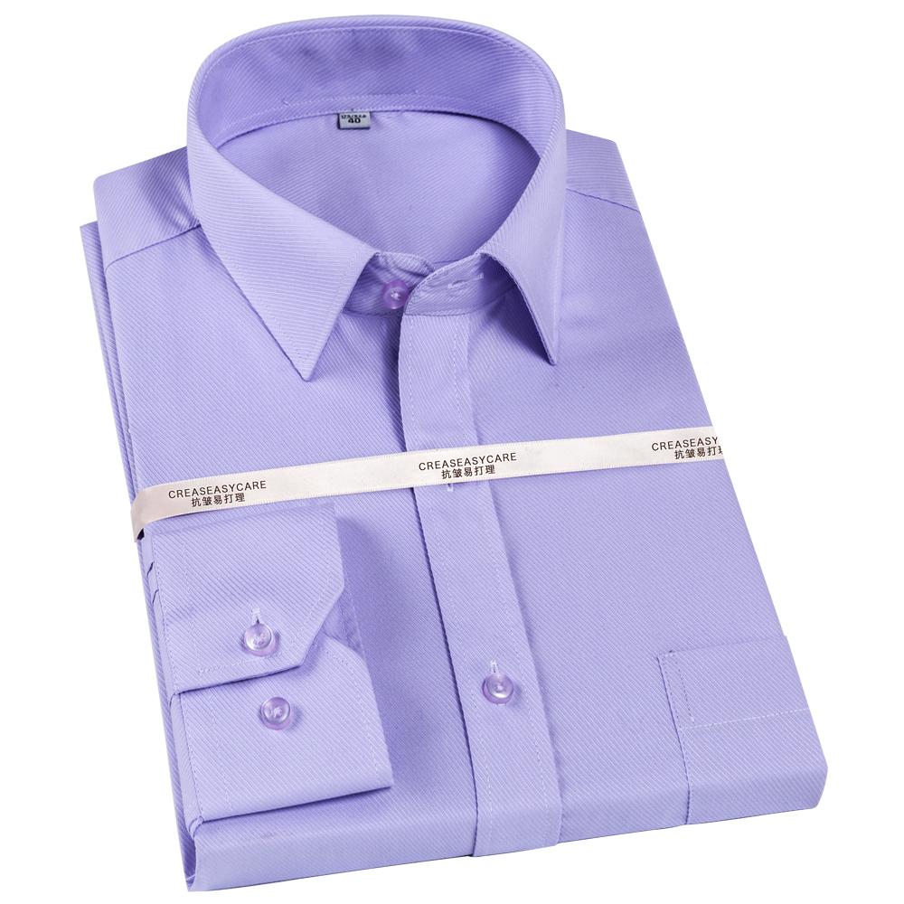 Men's Classic Dress Shirt Solid Long Sleeve Wrinkle Free Man Clothes Business Social Button-up Twill Formal Shirts with Pocket