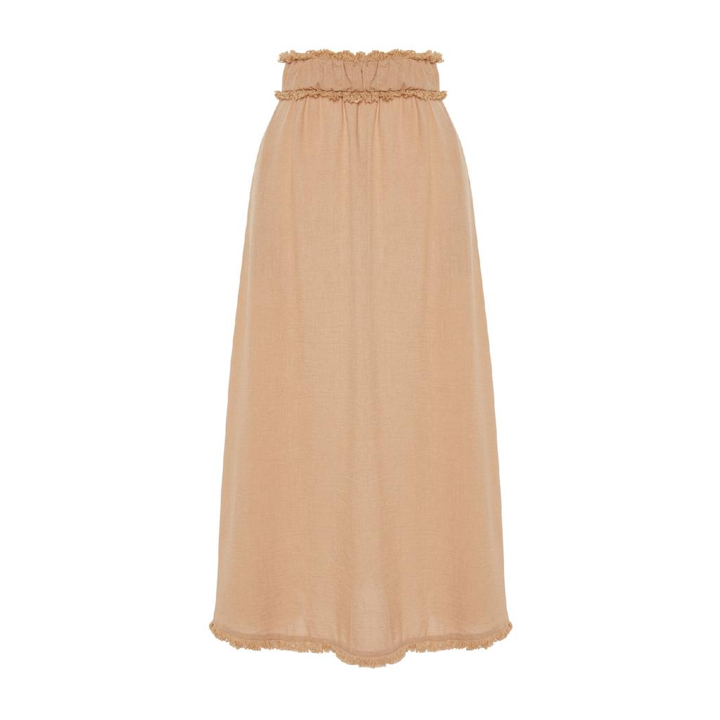 X Kevser Sarolu Beige Taillenquasten-detaillierter gewebter Rock Tclss23ee00000