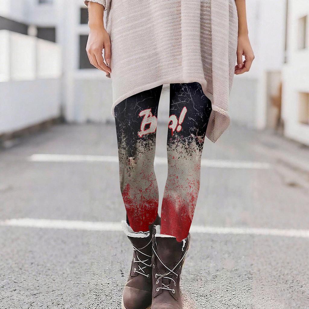 Damen Casual Mode Outdoor Halloween Bedruckte Slim Elastische Yogahose Cropped Hose