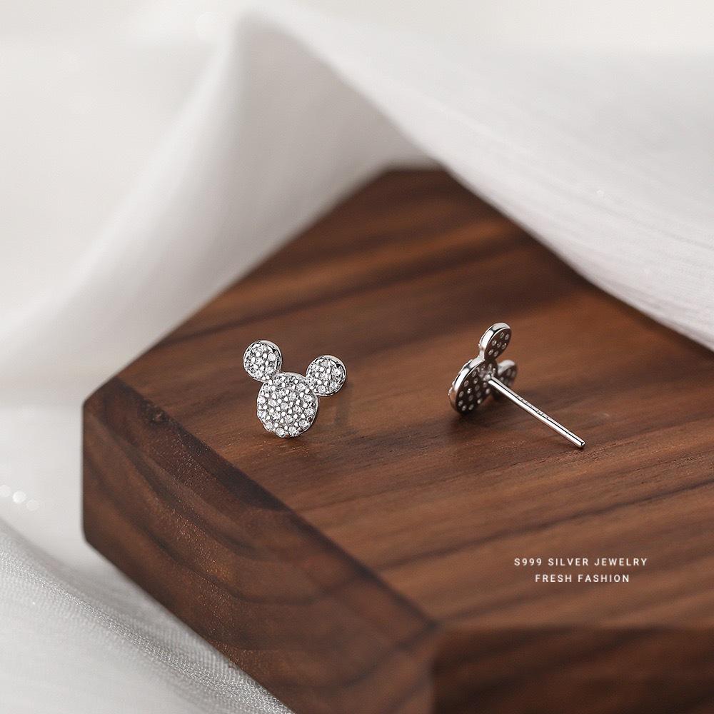 Beixi Sterling Silver Mickey Mouse Diamond Earrings for Women - Light Luxury, Cute, and Fresh Design