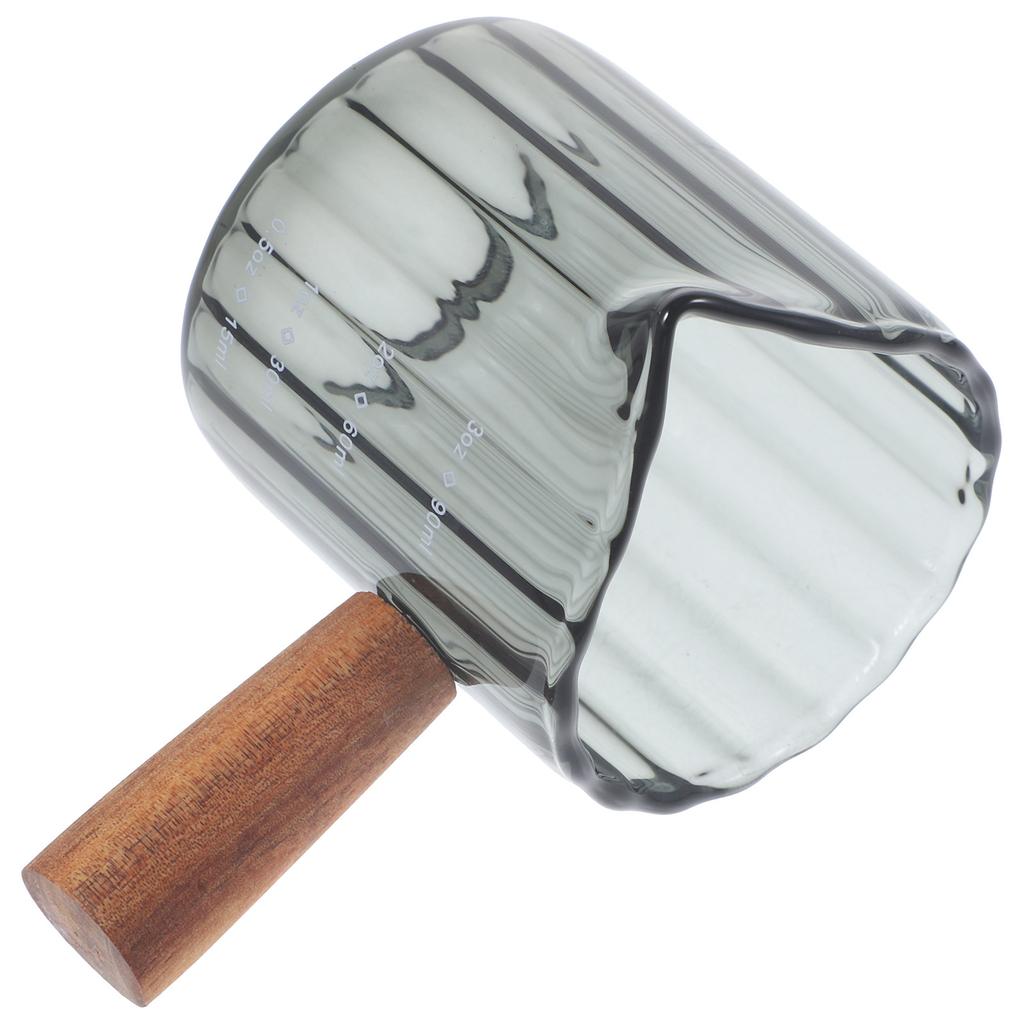 Espresso Measuring Cup Wooden Handle Glass Pitcher 90Ml Coffee Milk Cream Measuring Cup Household Bar Baking Multi-Function
