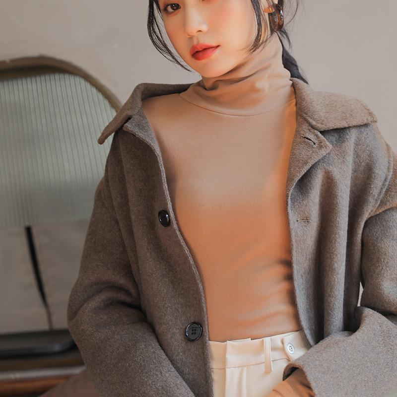 Solid Color German Velvet Pile Pile High Neck Base Shirt for Women Autumn and Winter with Thick Velvet Long Sleeved Base Shirt Tight Fitting T-shirt