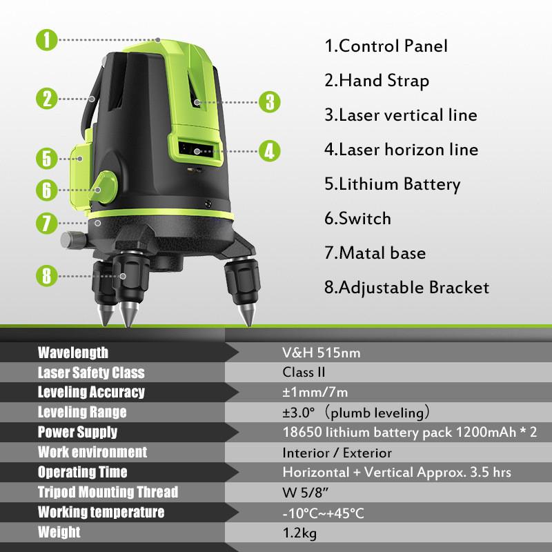 2/3/5 Line ° Horizontal and Vertical Cross Lines New Green Light Laser Level  360Self-leveling Measurement Tool