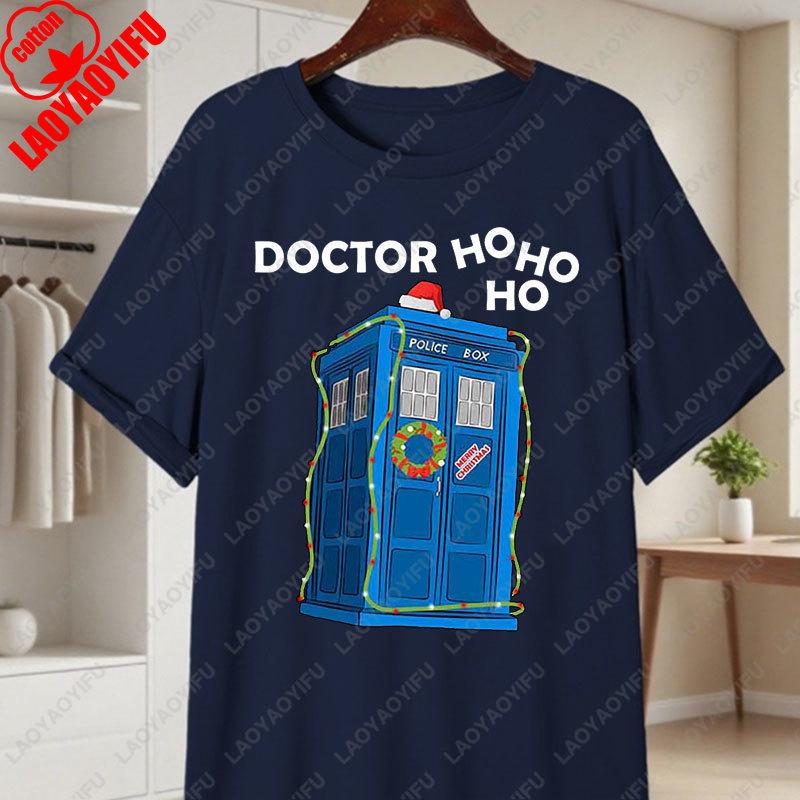 Doctor Hehe Funny Christmas Cotton TShirt Unisex Women Short Sleeve Print Tees Fashion Vintage Christmas Holiday Streetwear Tshirt