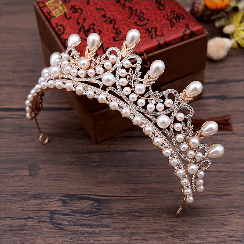 Headpiece Rhinestone Crown With Pearl Classic Crystal Princess Wedding Crowns Bridal Tiaras for Party Hair Accessories