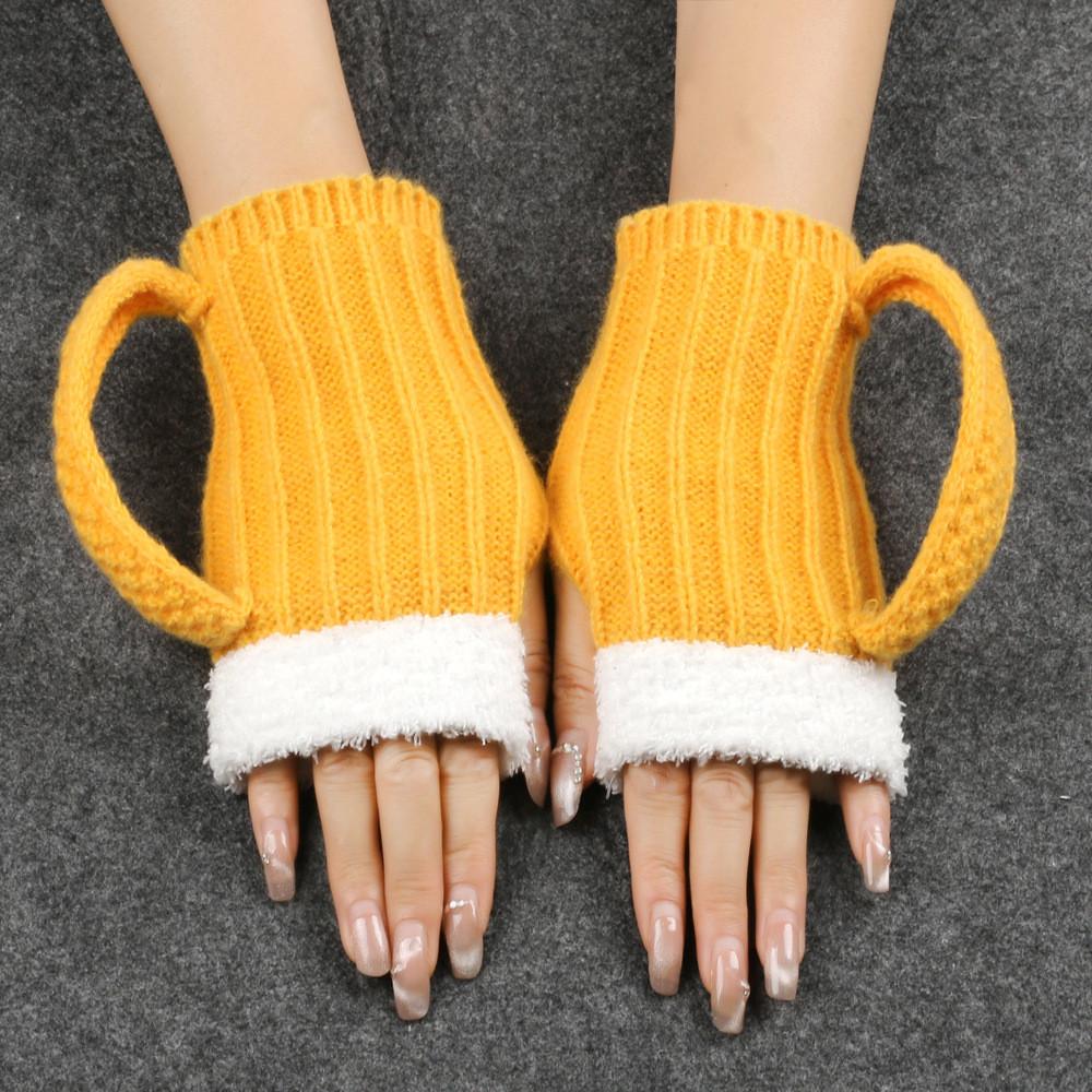 Unique 3d Design Yellow Fingerless Gloves For Winter Beer Lovers Cozy And Stylish