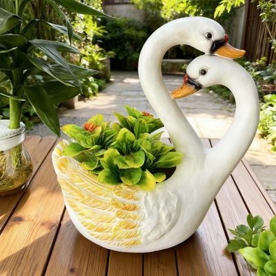 Weißer Schwan Blumentopf, Harz Schwanenpaar Pflanzgefäß, Tier Pflanzenbehälter für Außenbereich Balkon, Terrasse, Hof, Gartendekoration