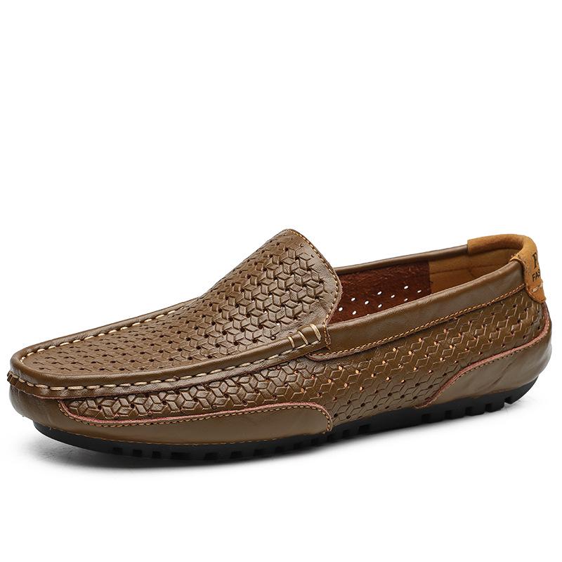 Large size summer new men's Doudou shoes breathable Korean version hollow leather casual leather shoes versatile lazy shoes