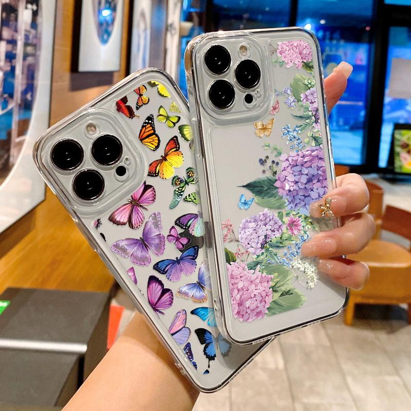 Fashion Floral Phone Case For Iphone 16 15 14 Pro Max 13 12 11 Shockproof Silicone Case Clear Cover