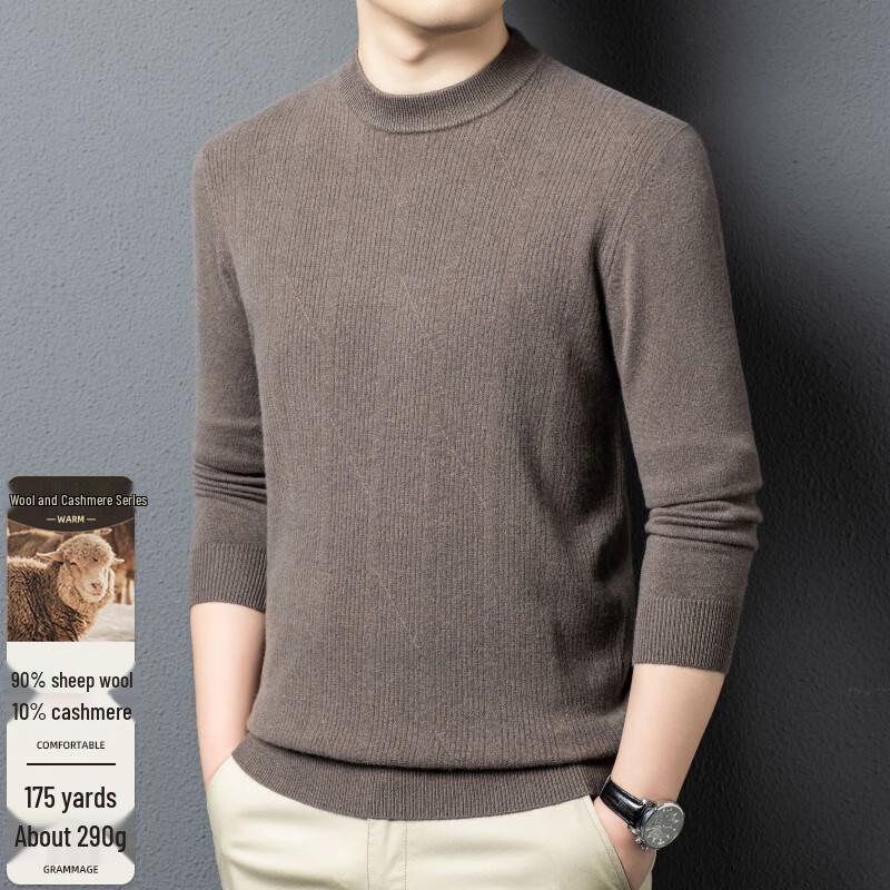 FENGXUN Men's Mock Neck 90% Wool Cashmere Blend Sweater FXT6431