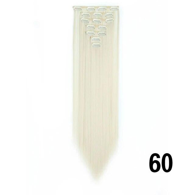 Długie kręcone klipsy do przedłużania włosów 16 klipsów syntetyczne naturalne kawałki włosów dla kobiet 7 sztuk/zestaw 24 cale Ombre blond czerwony czarny sztuczne włosy