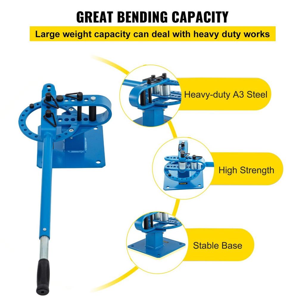 YP-9 Manual Bench Top Compact Bender Pipe Bending Machine 7 Dies 1-3inch Metal Fabrication Tube Rod Pipe Bender 44ft Mount Powdercoat Telescoping