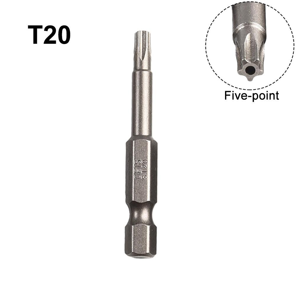 1pc 50mm 1/4 Hex Shank Magnetic Five-point  for Torx Screwdriver Bit With Hole T8-T40