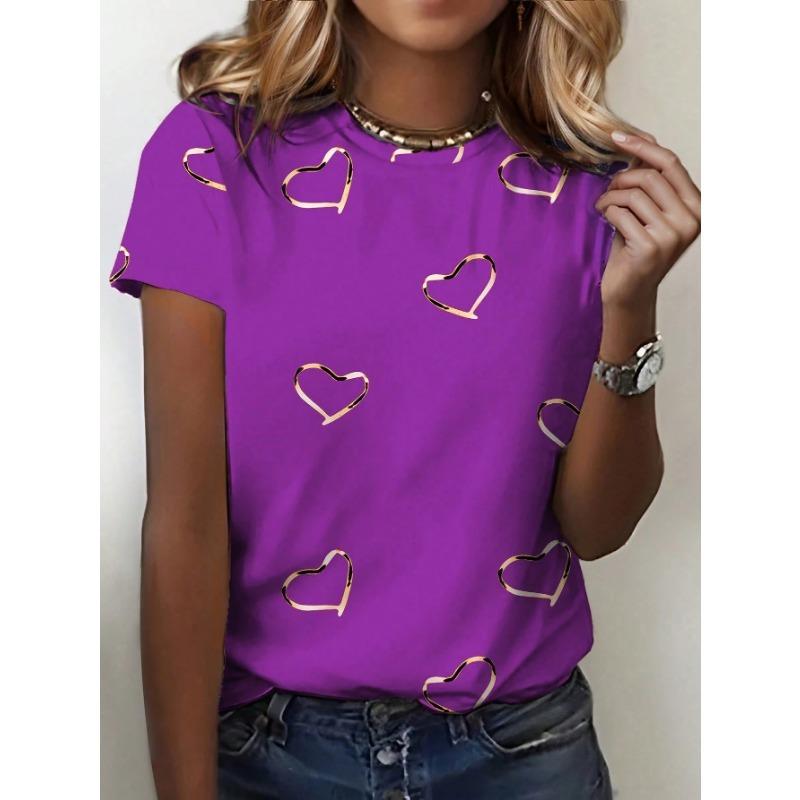 Ladies Love Print 3D T-shirt Round Neck Short Sleeved Soft Daily Top Comfortable Casual Shirt Fashiona Printed Design