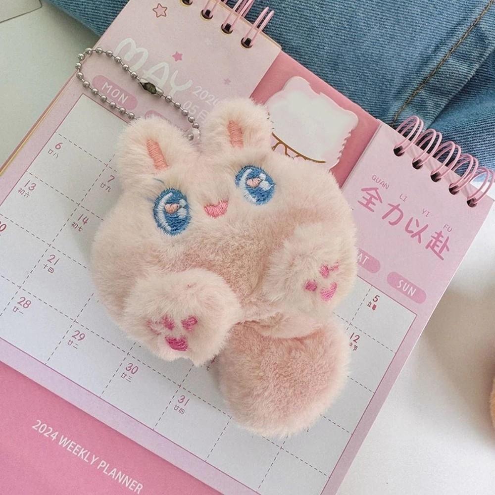 

Soft Rabbit Doll Keyring Cartoon Bear Pendant with Tail Fashion Cat Plush Keychain Kids