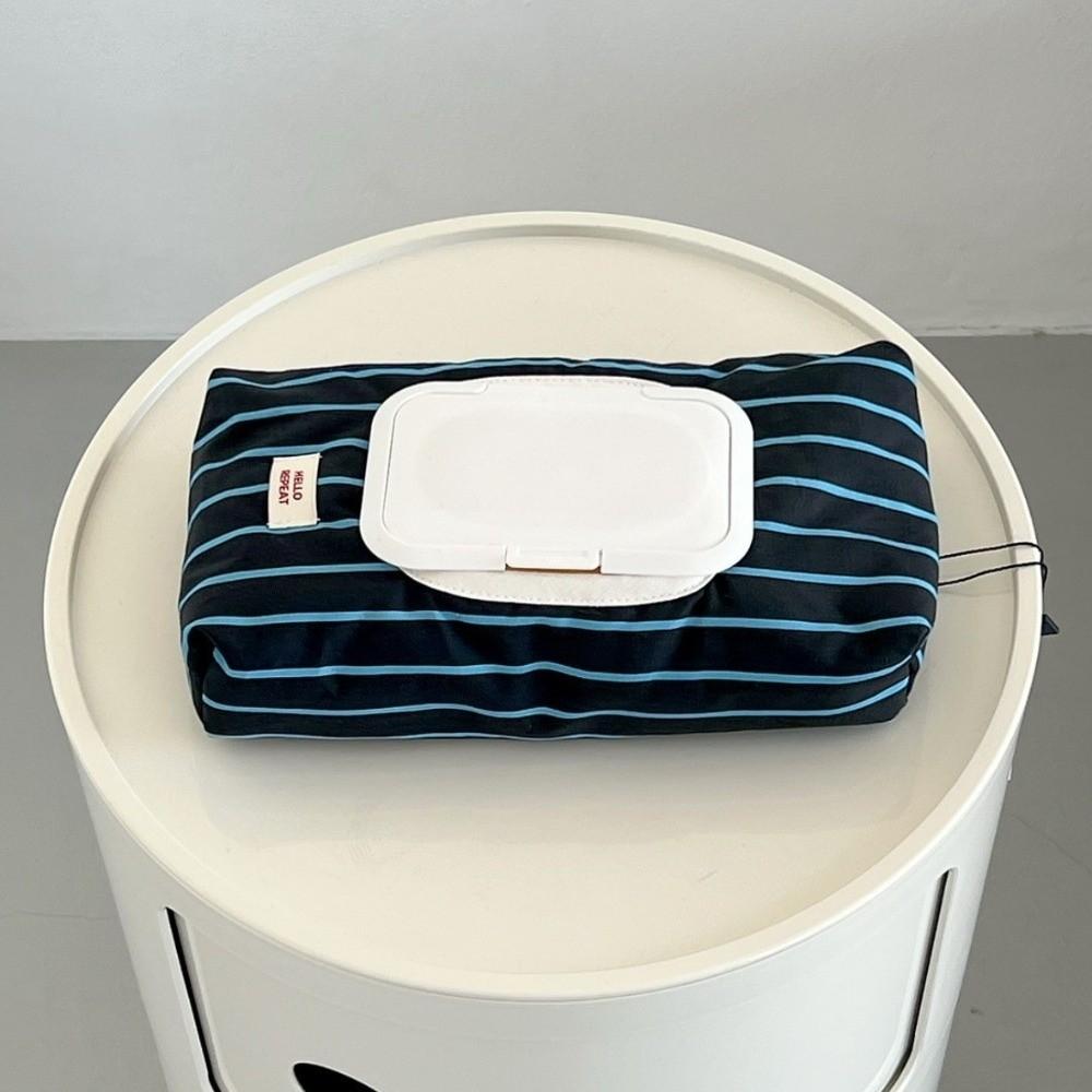Multipurpose Wet Wipe Pouch Striped Fabric Car Tissue Box Tissue Bag  Living Room Organizer синий