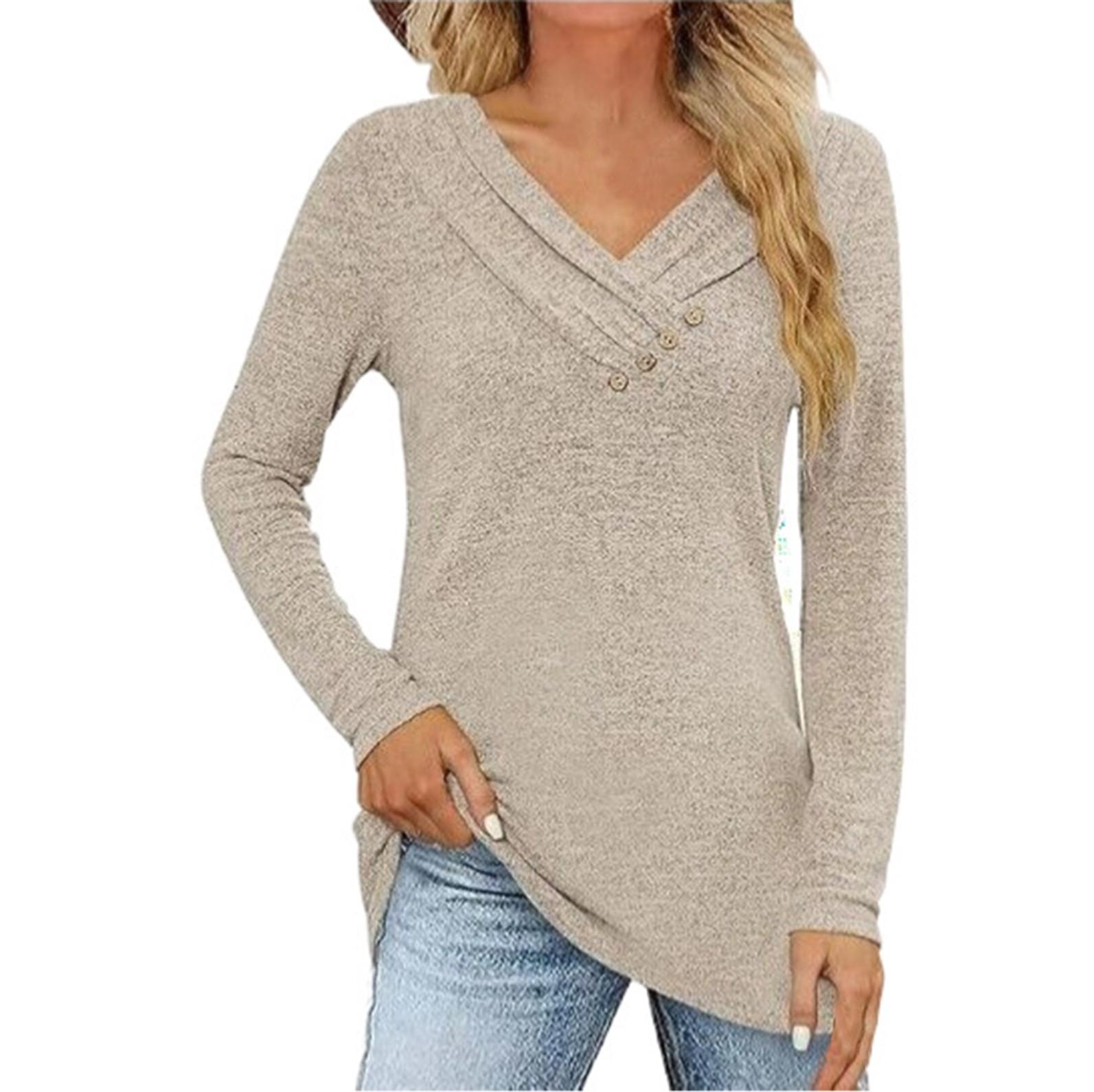 

Женская осенне-зимняя повседневная однотонная рубашка с длинным рукавом, завязывающимся шнурком, V-образным вырезом и пуговицами, свитшот, топ XL хаки