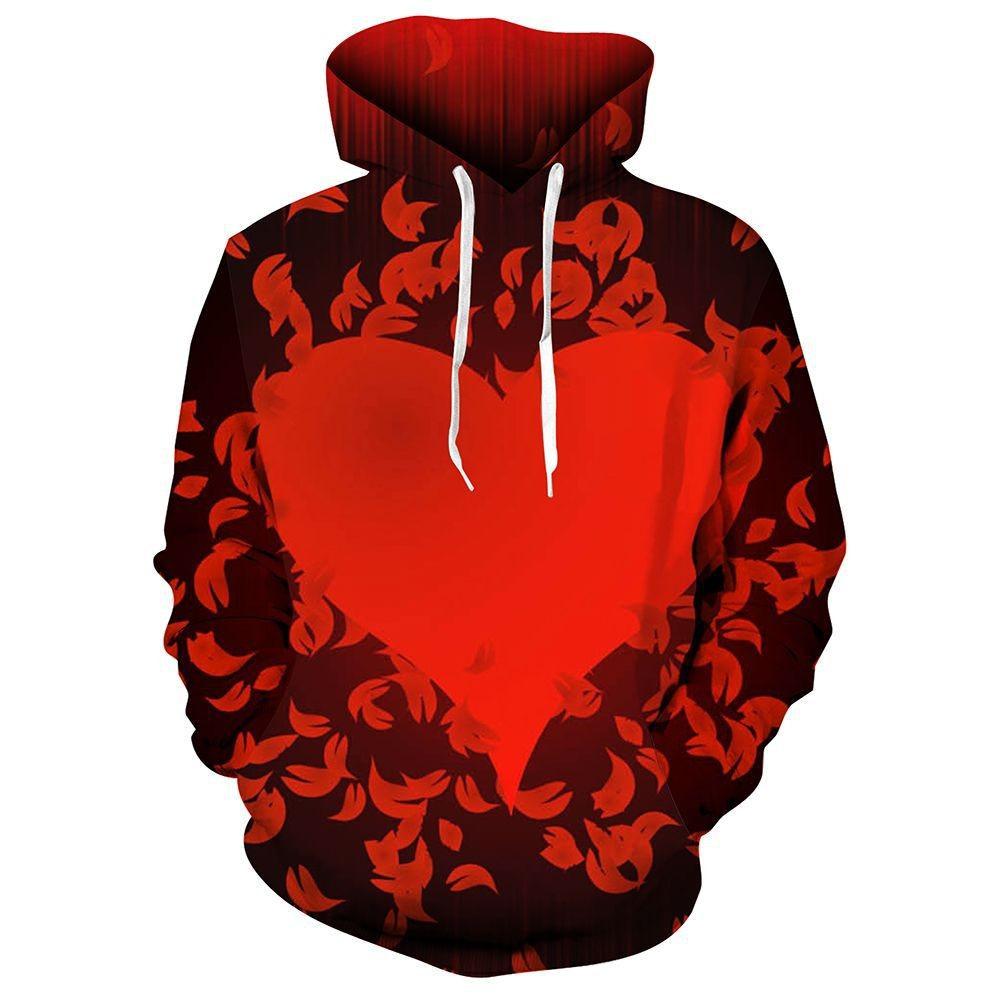 Druk cyfrowy 3D Walentynki Para Miłość Serce Męska Bluza Z Długim Rękawem Modna Bluza Z Kapturem