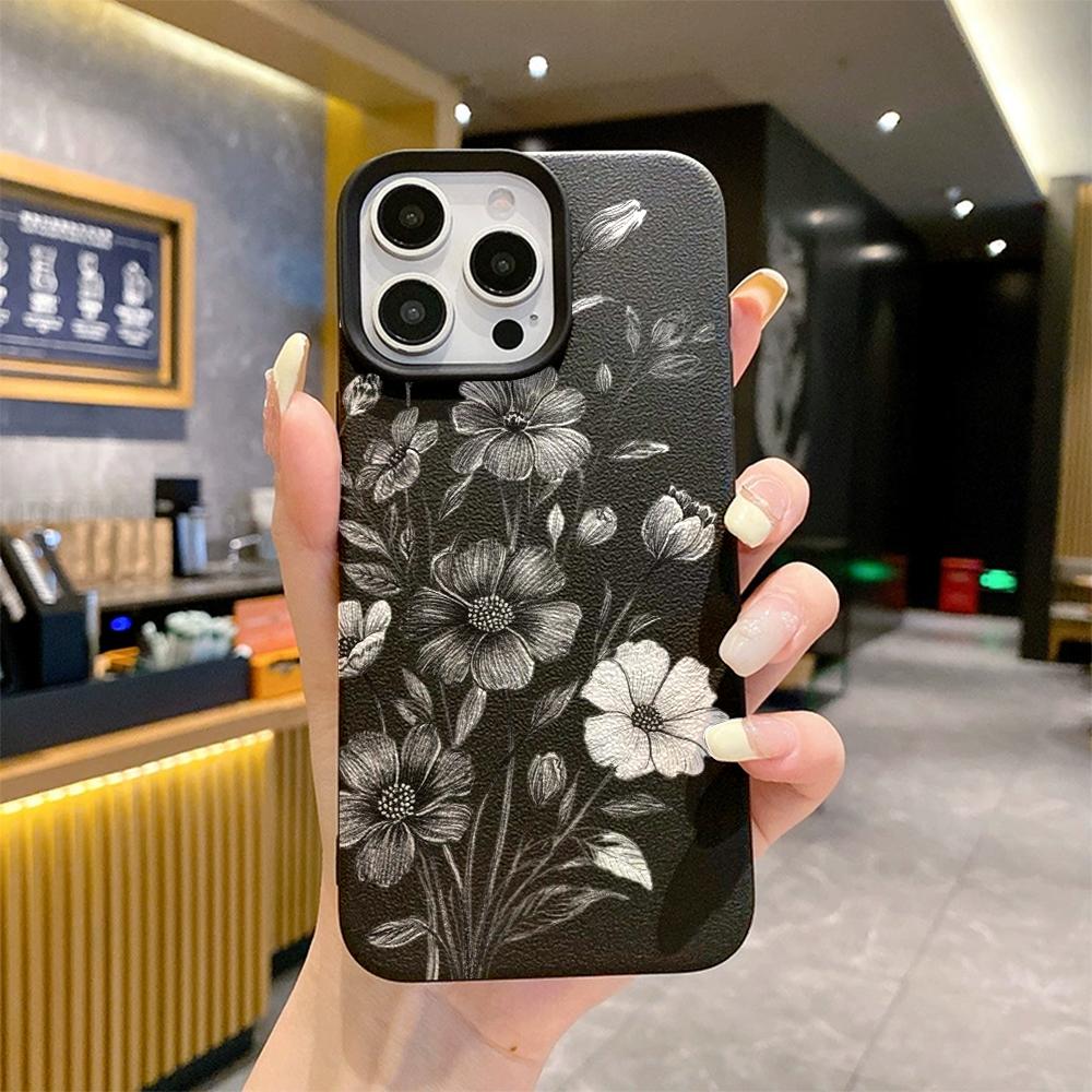 Black Flower Sketch Drawing Phone Case for Xiaomi Redmi Note 14 13 12 10 11 9 8 / Redmi A1 A3 A5 Shockproof Anti-Scratch Cover