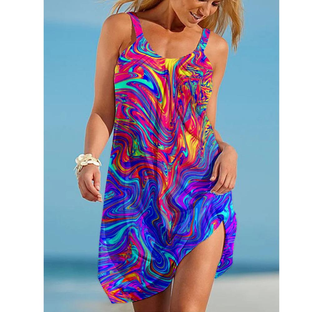 New Summer Fashion Women's 3D Printed Colored Gradient Pattern Wide Edge Strap Beach Skirt Sexy Slim Fit Star Skirt