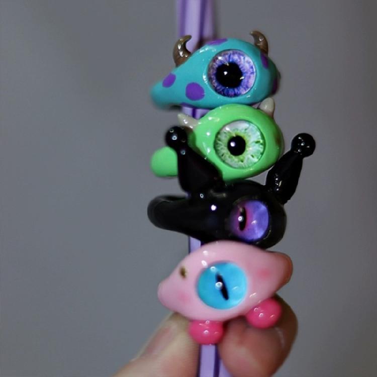 9Pcs Funny Resin Open Finger Ring Cartoon Little Monsters Eyeball Ring Unique Irregular Ring Fashion Jewelry Decoration