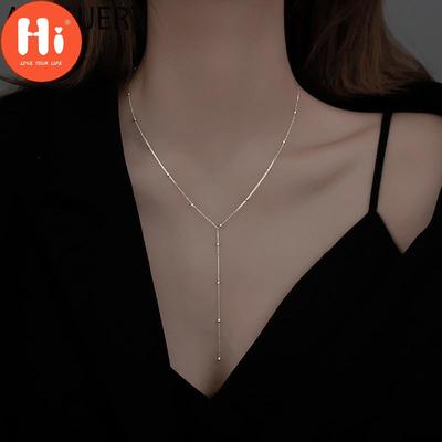 Hi ANENJERY Beads Chain Necklace for Women Simple Long Tassel Clavicle Chain Necklaces Party Jewelry