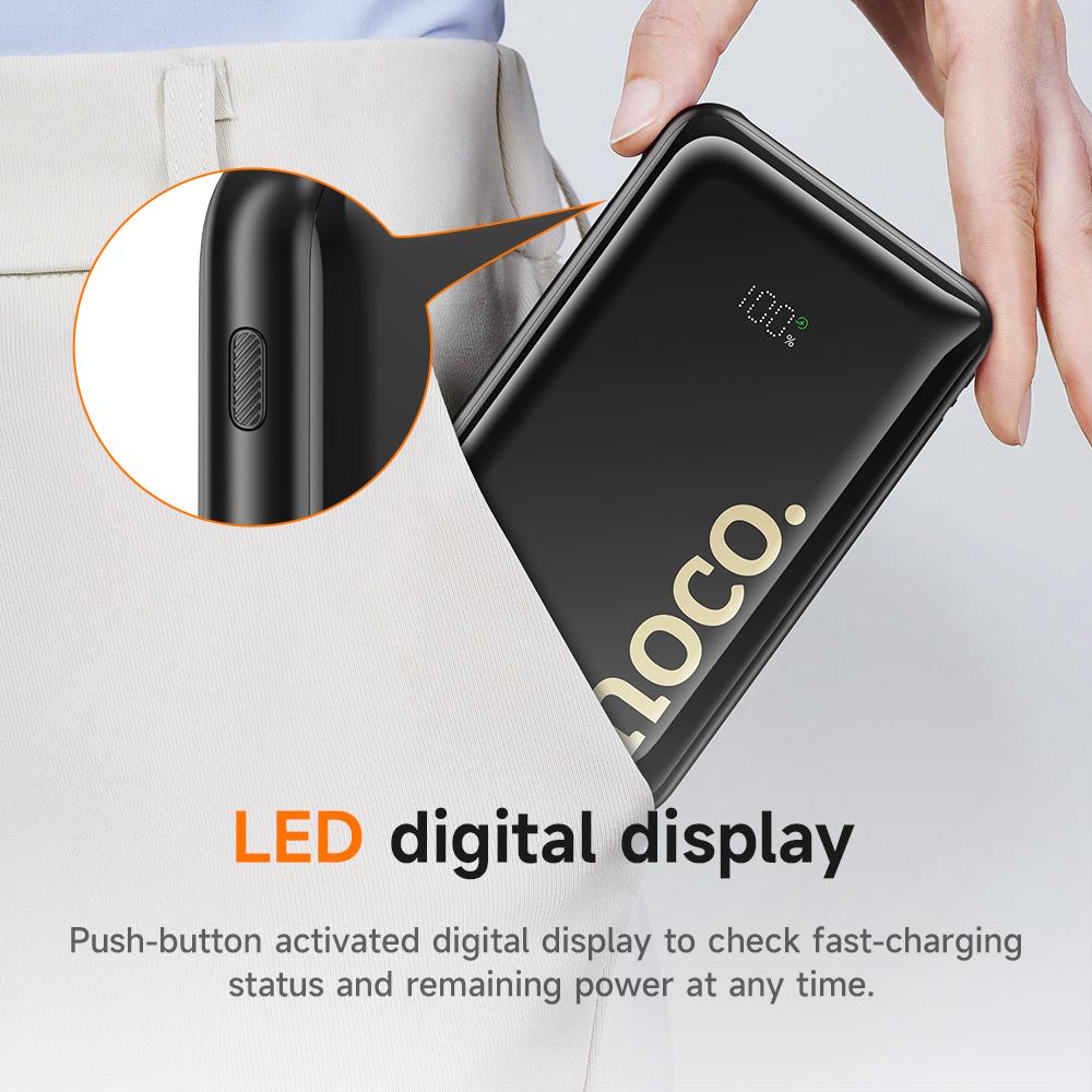 Hoco. Q37 10000mAh 22.5W Power Bank with Built-in USB-C/Lightning Cables, PD20W Fast Charging, Digital Display