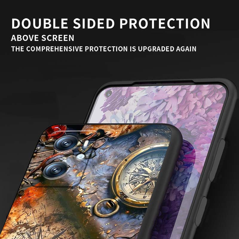 Vintage compass illustration For OPPO Reno 5 6 7 A96 A40 A58 Realme GT A74 A78 Neo2 A74 A78 Find X5 X3 X7 X8 Black Phone Case