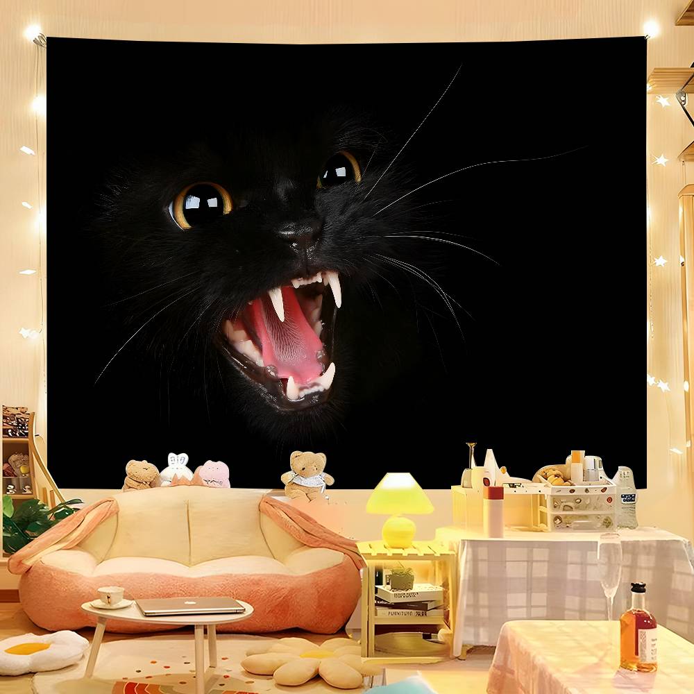 

1pc Black Cat Art Theme Tapestry Colorful Hippie Psychedelic Bedroom Dorm Decor Aesthetic 74x94cm(29x37in)