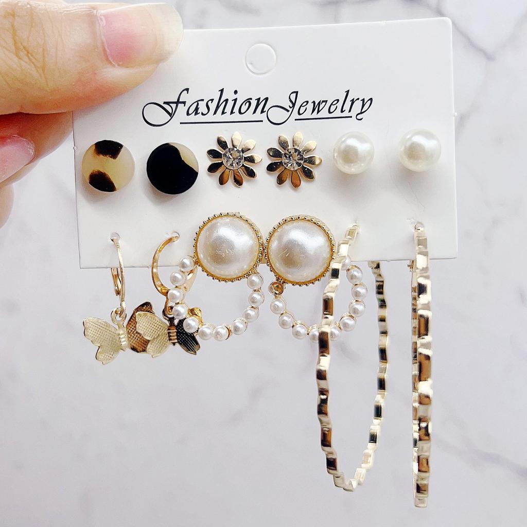 Gold-Pearl Punk Hoop Earrings Set for Women