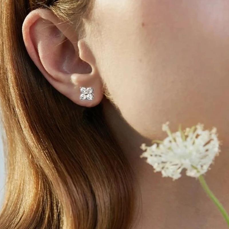 D VVS 4CT Moissanite Stud Earrings for Women Man 4 Stones Classic 925 Sterling Silver Earring with GRA  Wedding Jewelry Gift