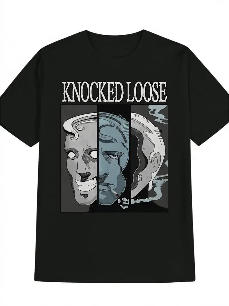 Men's Casual Versatile Round Neck T-Shirt, Three Male Faces KNOCKED LOOSE Print