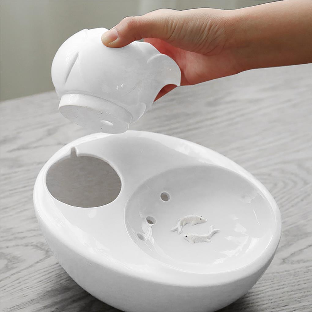 Ceramic Pet Water Fountain Portable Replacement Automatic Flower Shape Solid Color Pets Waterer Dispenser EU Plug
