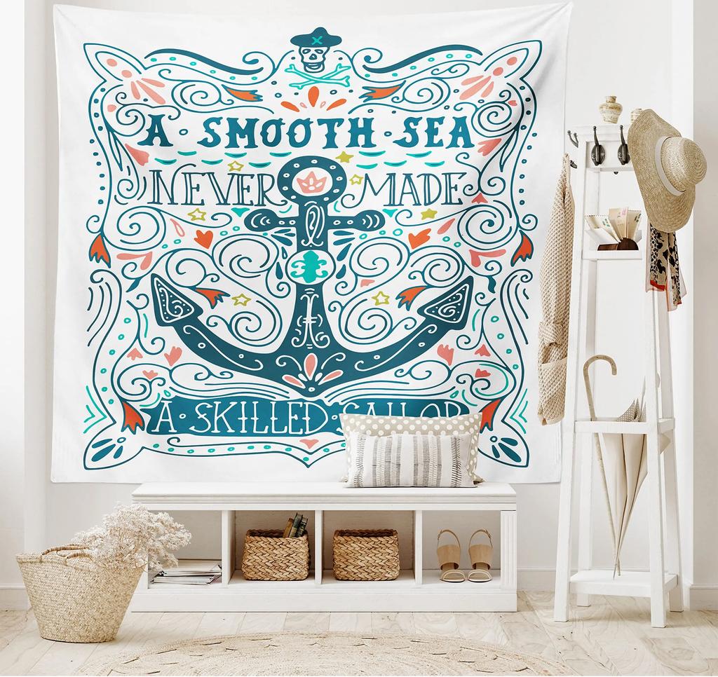 Anker Wandteppich Ankerform Blume Florale Silhouette Urlaub Glückliche Zeiten Wandbehang für Schlafzimmer Wohnzimmer Studentenwohnheim Dekoration