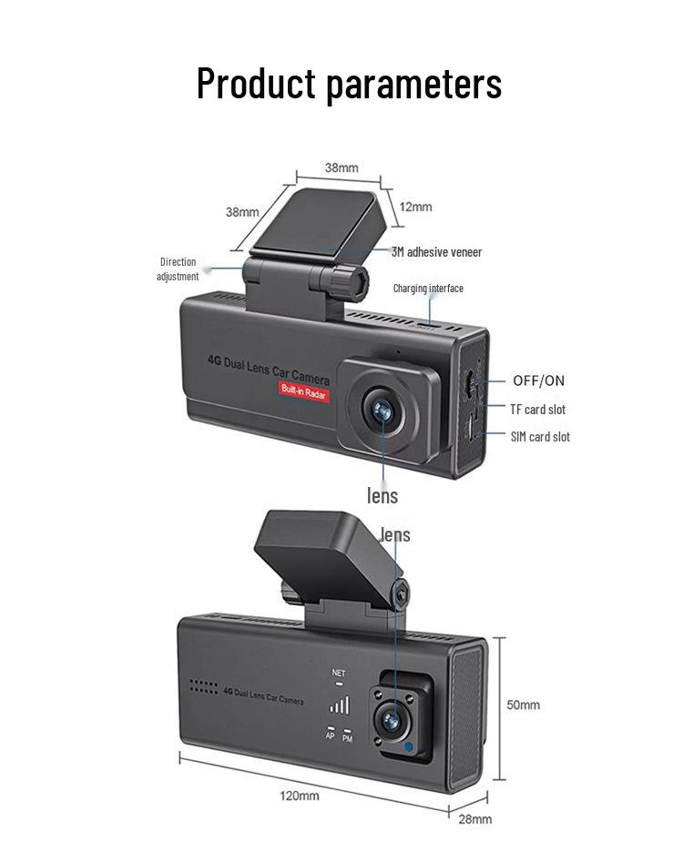 4G Dual Lens Dash Cam with Radar Sensing, GPS, and Remote Monitoring