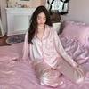 Love Striped Pink Ice Silk Pajamas Female Cute Wind Soft and Comfortable Loungewear 1 Autumn New Girlfriend