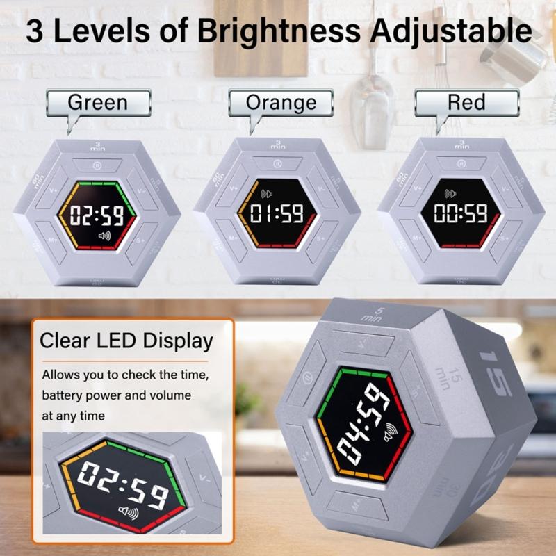 Zeitmanagement-Tool Sechseckiger Digitaler Countdown-Timer für Schüler LED-Anzeige Visuelle Erinnerung für Hausaufgaben