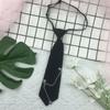 Japanese Gothic Black Neck Tie with Metal Chain Tassel School Student Pre-Tied Adjustable Necktie for Uniforms