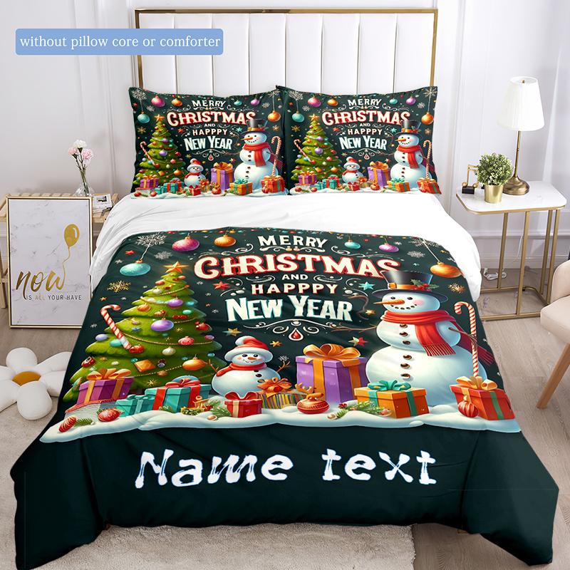 Xmaschristmassnowman Customize Your Name Duvet Cover Soft Bedding Set For Bedroom Guest Room And Dorm Decoration Threepiece Set Includes 1 Duvet Cover