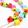 Montessori Wooden Toys Stacks Blocks Puzzle Game Colorful Beaded Fruit Color Shape Matching Early Educational Toys Gift for Kids