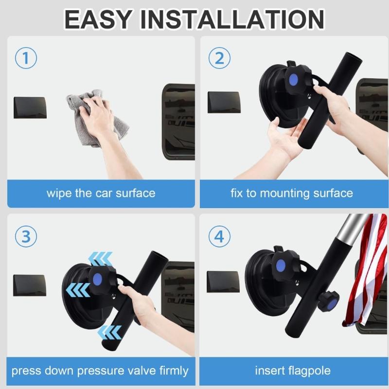 Adjustable Angles Heavy Duty Suction Cup Flagpole Mount Rustproof Suitable For Trucks Campers Trailers Boats Motorhomes