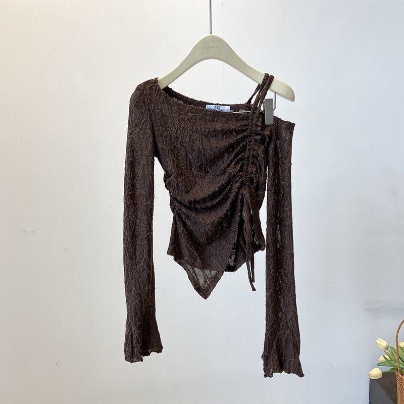 2024 Autumn Korean Chic Off-Shoulder Bell Sleeve Cropped Top for Women