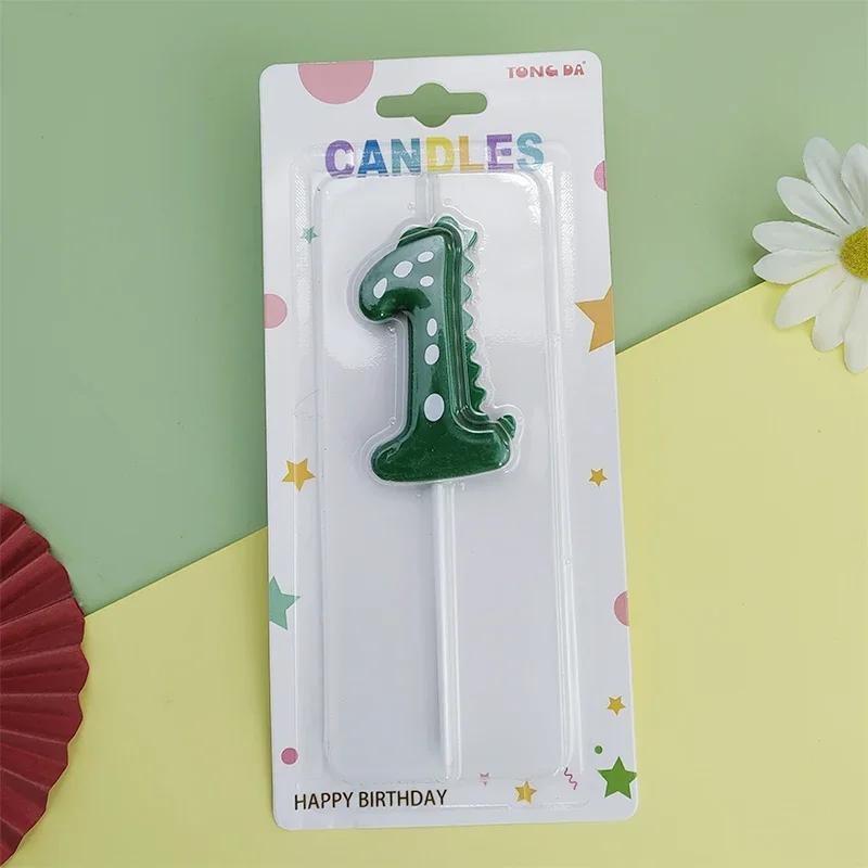 Green Dinosaur Number 0123456789 Happy Birthday Cake Candle Children Prince Party Cartoon Dinosaur Cute Candle Decoration Boy