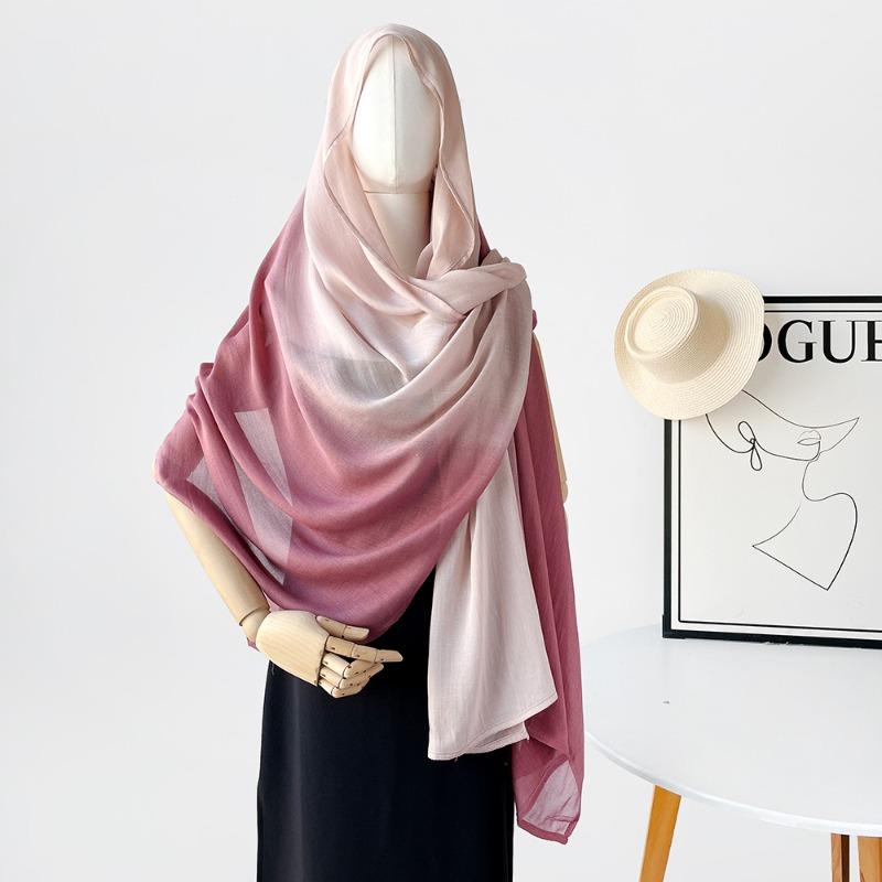 Retro solid color gradual change scarf women's thin simple lengthened yarn shawl cotton scarf headscarf bag head