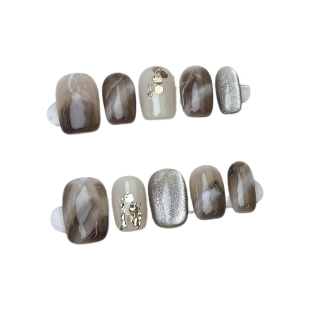 Lapis Lazuli Hand-Painted Translucent Cat Eye Gel Nails - Reusable & Removable
