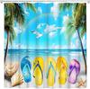 Beach Flip Flops Shower Curtain Summer Tropical Hawaii Ocean Coastal Palm Tree Rainbow Shell Starfish Seagull Seaside Natural
