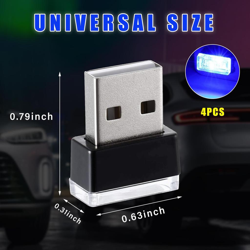 4 LED USB Car Interior Lights Multicolor Ambient Lighting Kit with 7 Colors Plug in Mini Night Light for Vehicle Low Power Consumption Mood Lamps