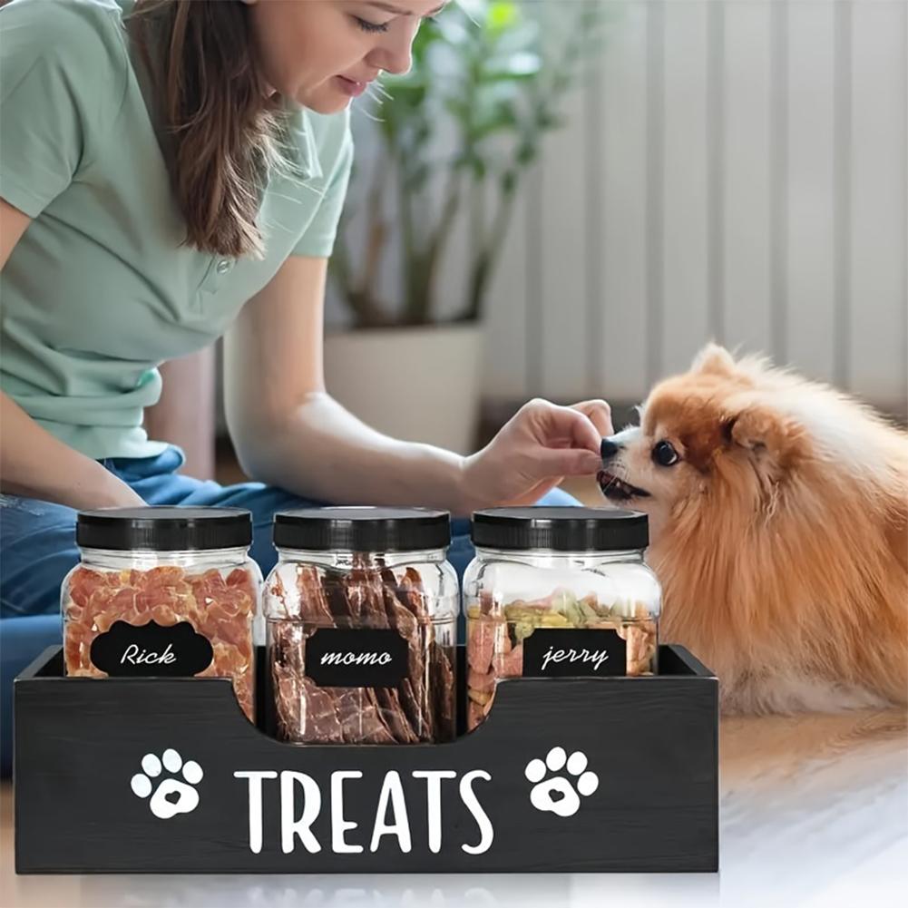 Wooden Dog Treat Container Large Capacity Dog Food Storage Holder Airtight Dog Treat Bin for Pet Gift Supply Accessories