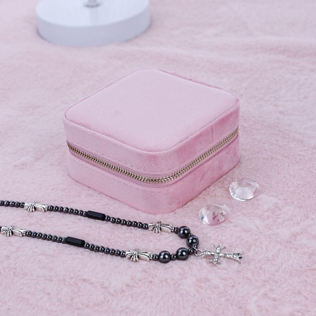 Elegant Flocking Cloth Jewelry Box - Portable Storage for Rings, Necklaces, Earrings with Zipper